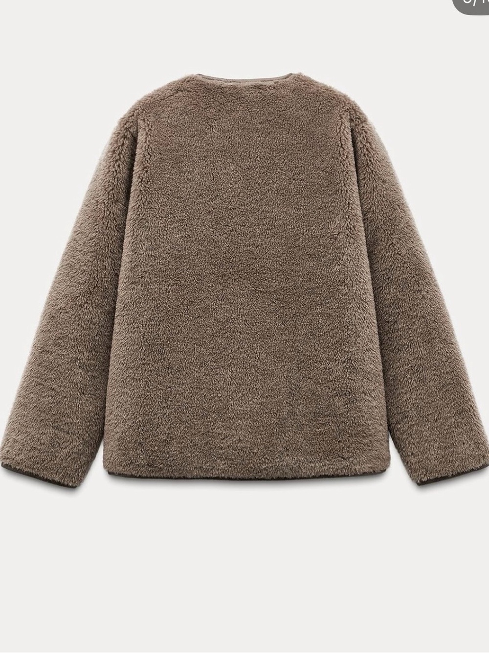 NWT Zara Taupe Plush Teddy Button Up Fleece Jacket - Picture 2 of 14